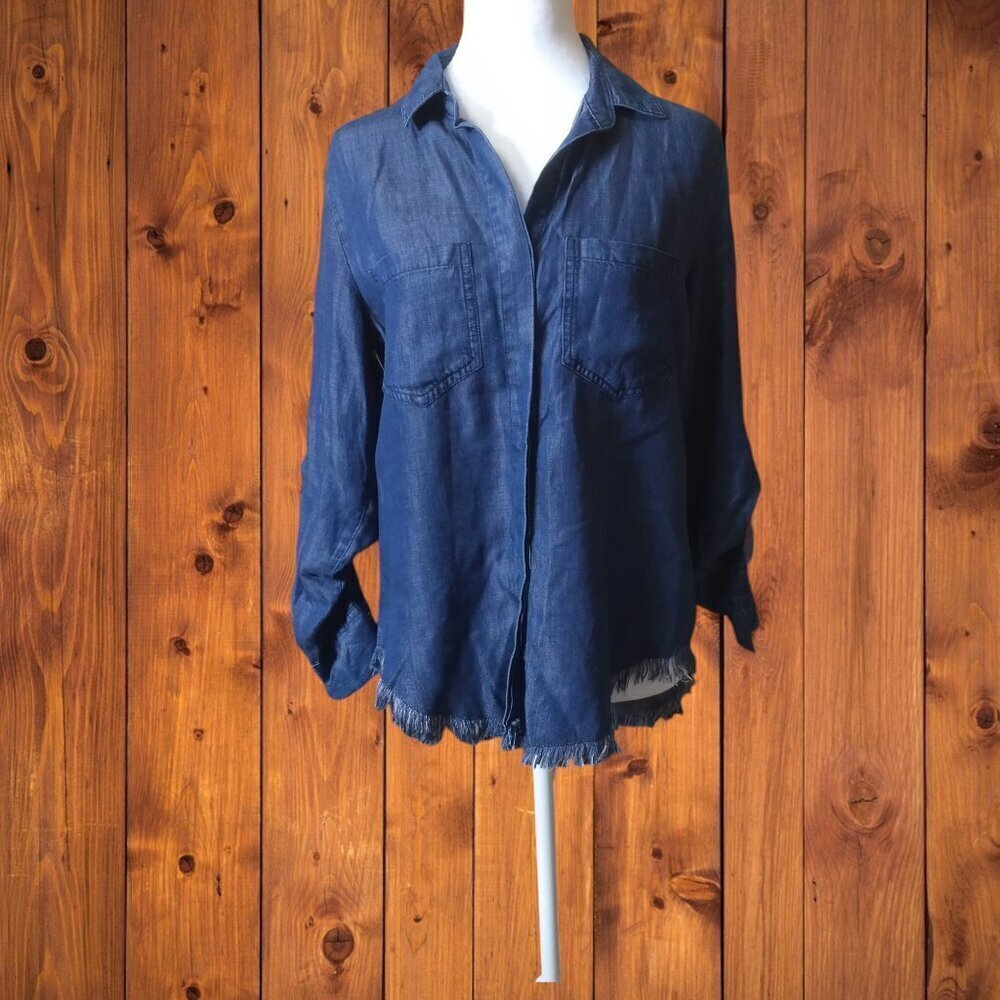 VELVET HEART Size XS Blue Collared Roll Tab Sleeve Button Front Blouse NEW
